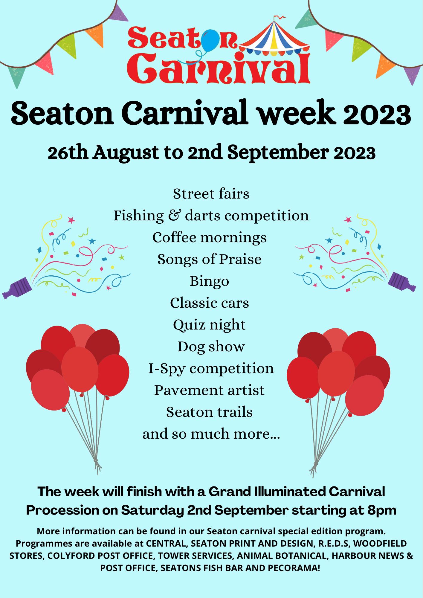 Seaton Carnival Week Friday 25th August to Saturday 2nd September 2023